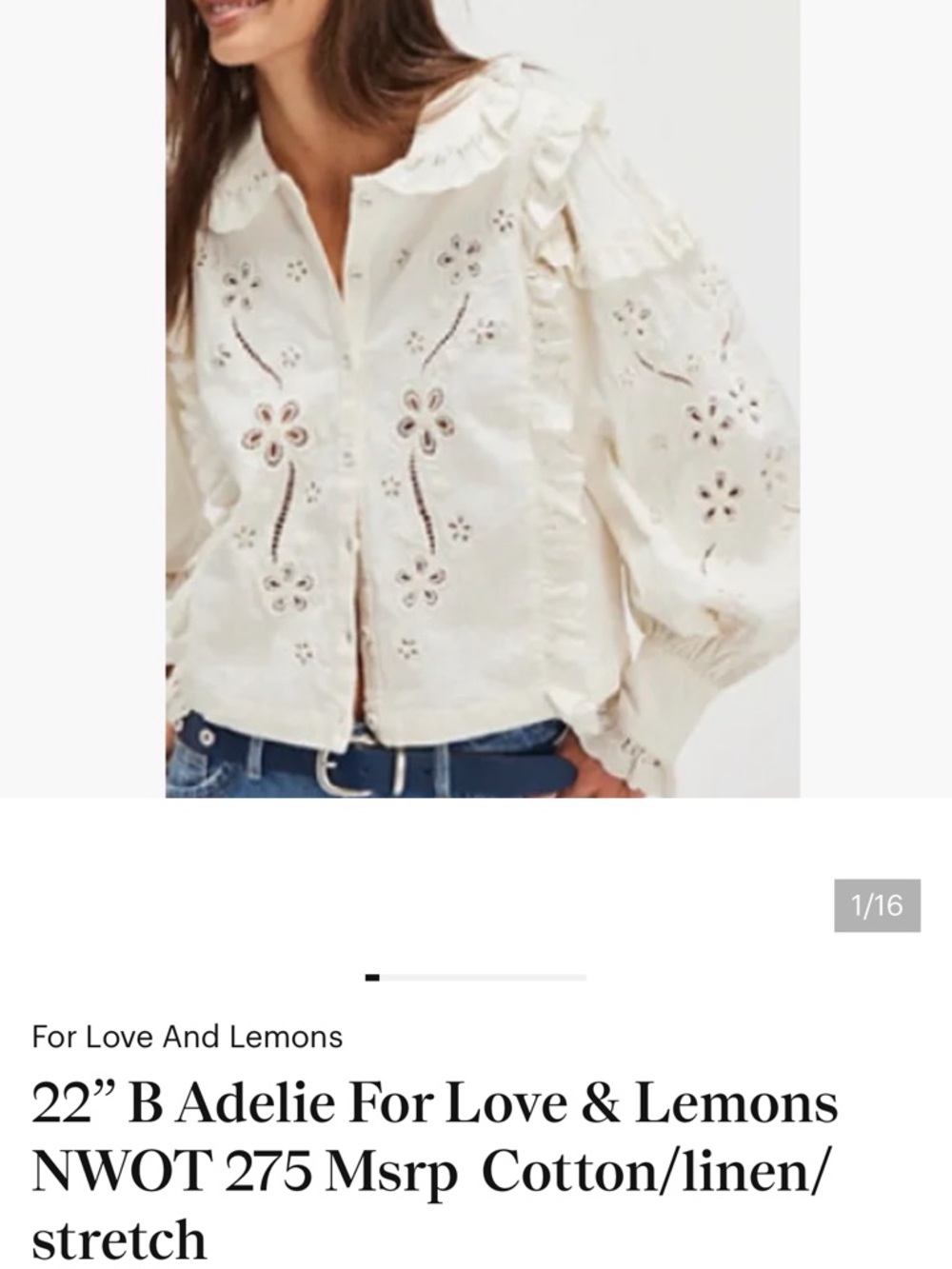For Love And Lemons Cream Eyelet Ruffle Button-Down Blouse